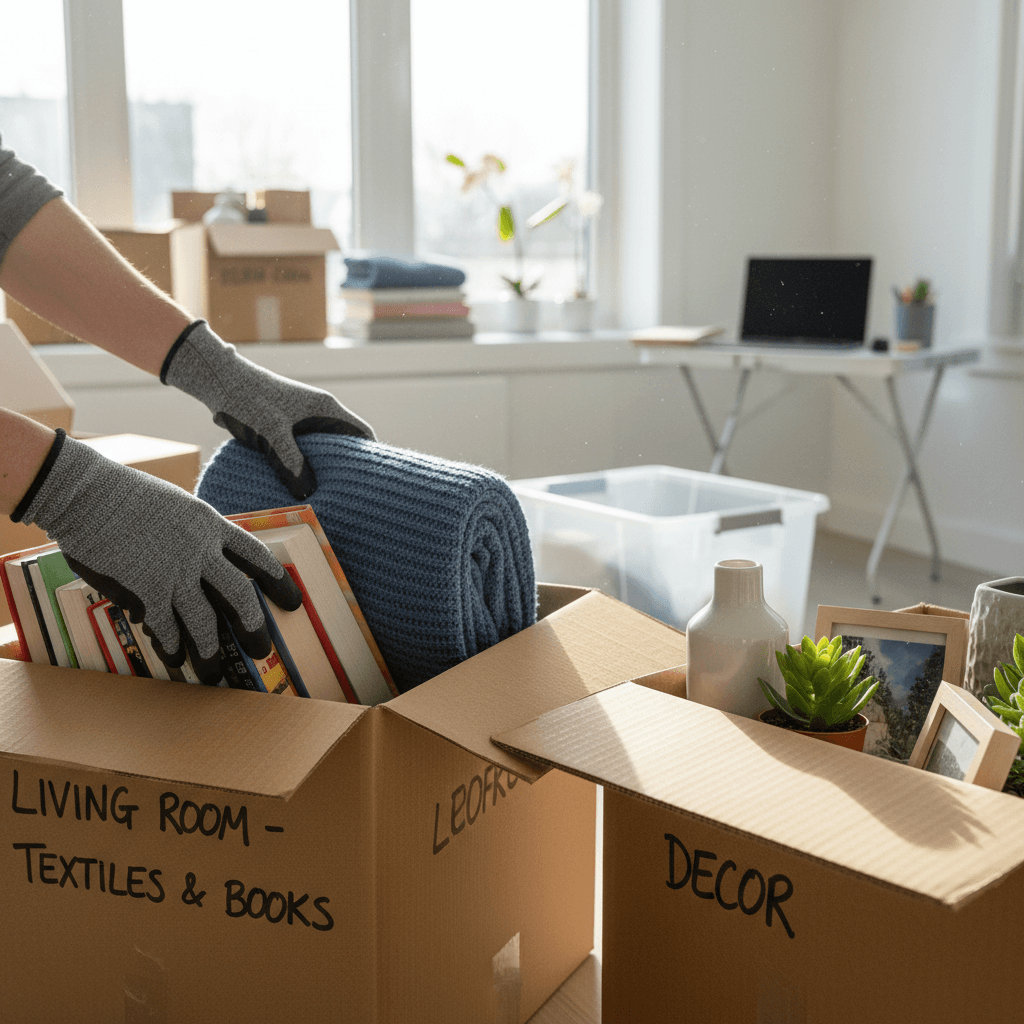 Équipe Epilogue Habitat triant des objets avec respect dans une maison